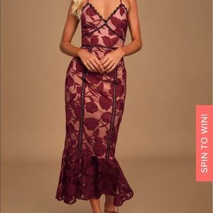 Lulus Alluring Dream Burgundy Floral Lace Trumpet